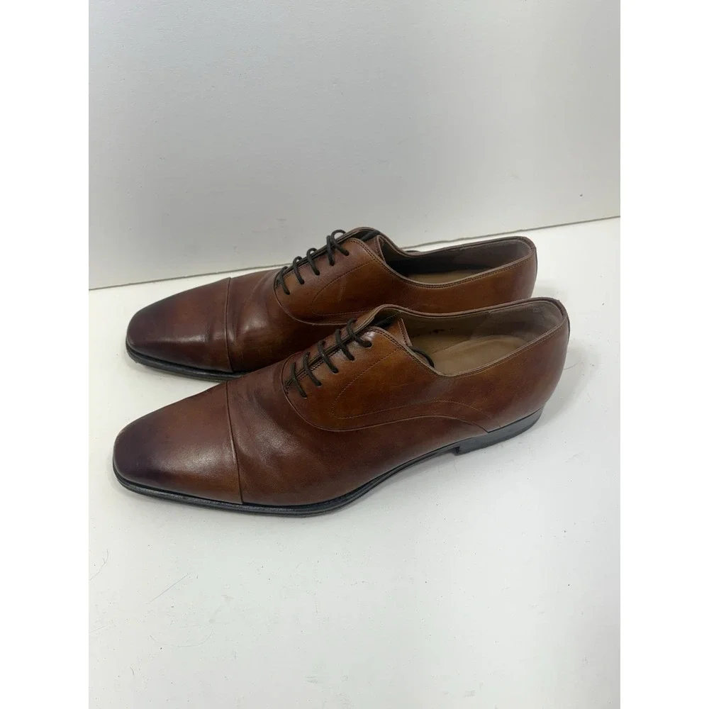 Magnanni Merrion Cognac Brown Leather Derby Dress Shoes Men's Size 11.5